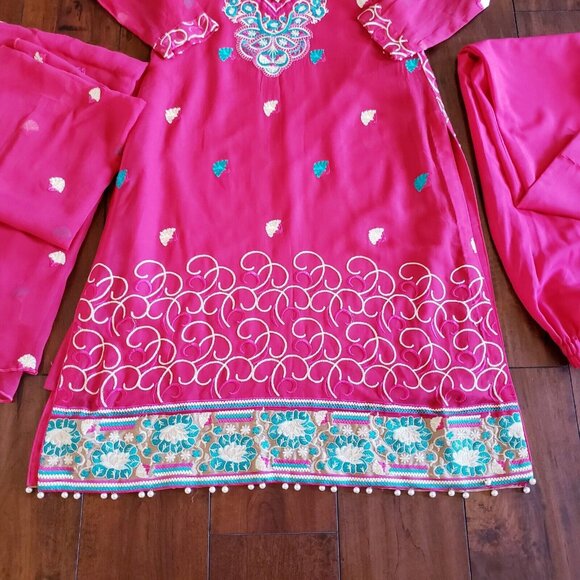 Embroidered Salwar Kameez Dupatta Long Scarf Cotton Chiffon Party Wear Dress - Picture 7 of 9